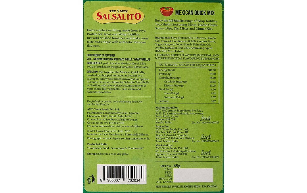 Salsalito Mexican Quick Mix    Box  65 grams